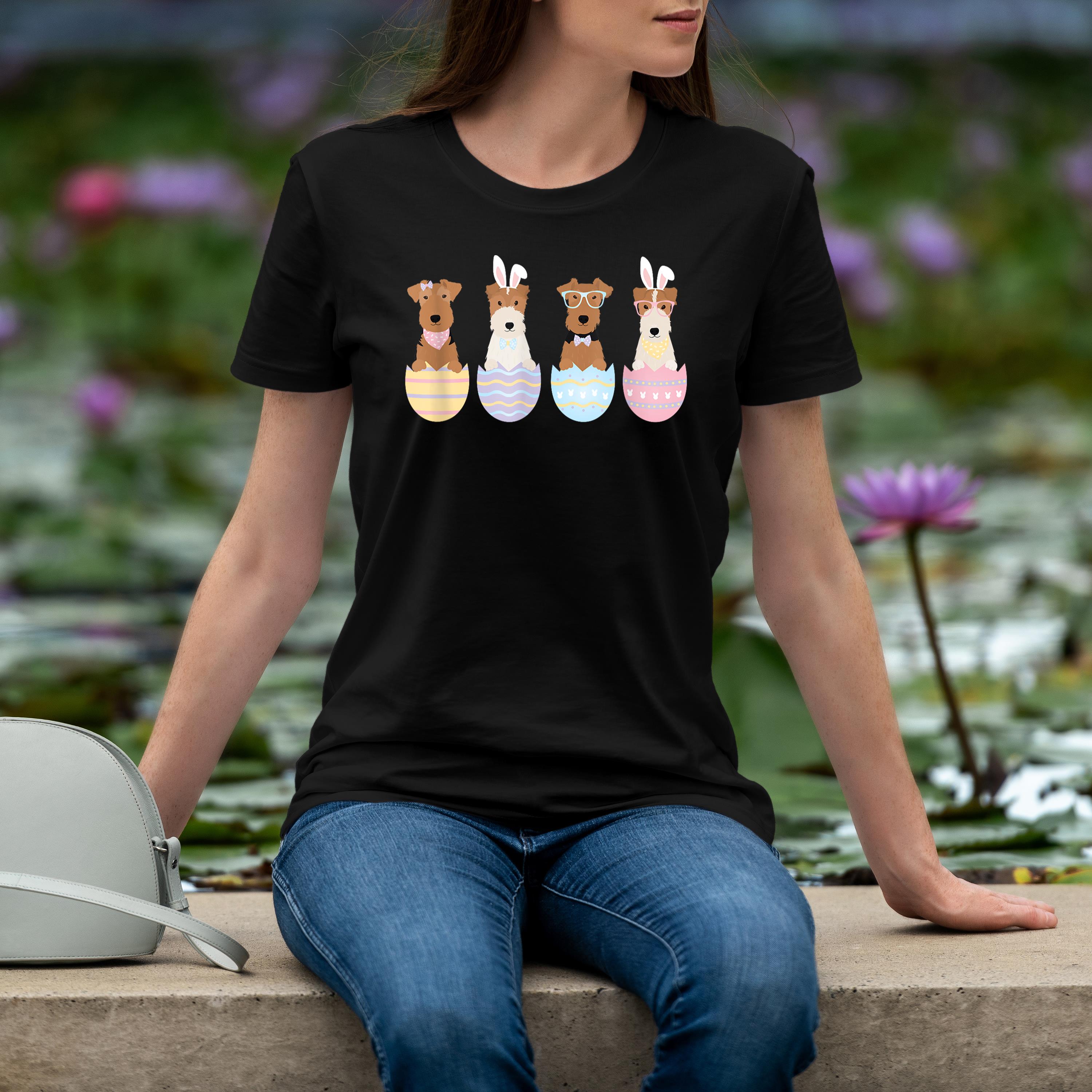 Happy Easter Welsh Fox Wire Terrier Cute Dogs Decorated Eggs Shirt 